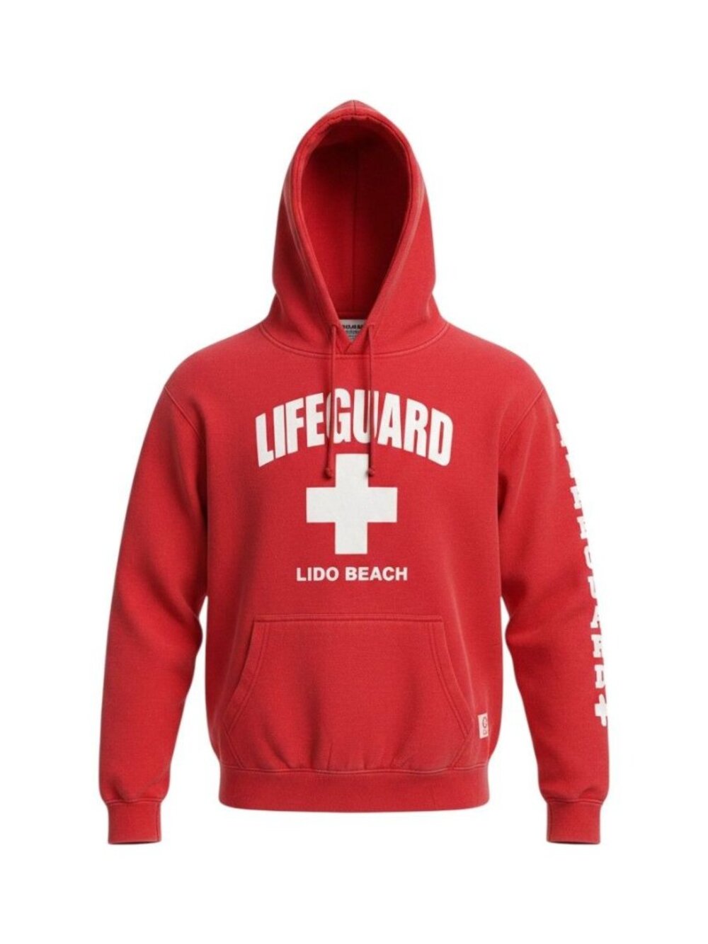 Lifeguard Red Hoodie Lido Beach Graphic Pullover Mens Medium